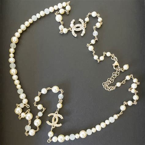 chanel black and white faux pearl necklace|authentic Chanel pearl necklace.